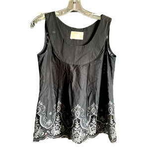 Renee C Womens Sleeveless Floral Embroidered Tank Top Size S Black